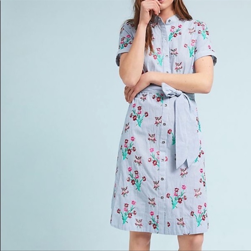 Anthropologie Maeve Floral Embroidered Shirtdress